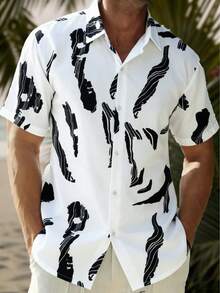 1pc Men's Lightweight Outdoor Shirt, Collared Design, Single-Breasted Closure, Patterned Design, Regular Fit, Polyester Fabric, Suitable For Outdoor Hiking, Sports, Vacation And Casual Wear White - White - View 1