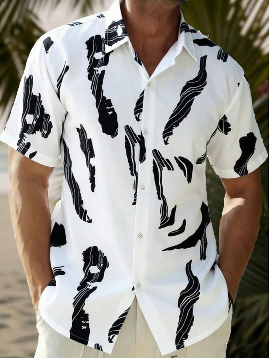 1pc Men's Lightweight Outdoor Shirt, Collared Design, Single-Breasted Closure, Patterned Design, Regular Fit, Polyester Fabric, Suitable For Outdoor Hiking, Sports, Vacation And Casual Wear White - White - View 1