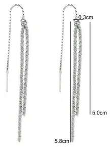 1 Pair Geometric Pattern Elegant Copper Alloy Bridal Fashion Earrings, Suitable For All Seasons Valentine's Day Accessories - 銀色 - 查看 2