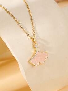 1件优雅月亮、花朵、星星、蝴蝶、水滴、心形、旋转行星吊坠项链，闪亮立方氧化锆精致颈链，适合女士派对、情人节礼物 - 金色 - 查看 2