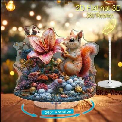 2D平面旋转亚克力桌面摆件，单件装 - 360°旋转，适用于办公室、家居、复活节、母亲节等场合 - 无需电池，轻巧桌面装饰品，趣味设计，2D平面，办公装饰，简约装饰，趣味装饰，无需电池，适合礼品购买者、节日购物者