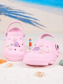 Fashionable Versatile Children's Pearl Decorated Clogs, Suitable For Outdoor Wear - Pink - View 4