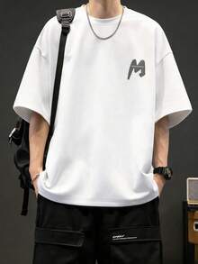 Men's Fashionable Casual Suede Crew Neck Short Sleeve T-Shirt - White - View 2