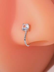 yhvmcl 1pc Rhinestone & Zirconia Butterfly Nose Stud, Luxury Elegant Design, Suitable For Women's Daily Wear - Single Diamond Silver - View 3