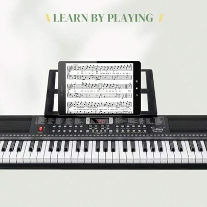 GEP-110 61 Key Keyboard With Piano Stand, Piano Bench, Built In Speakers, Headphone, Microphone, Music Rest, LED Screen, 3 Teaching Modes For Beginners