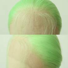 1顶苹果绿合成蕾丝前假发，长直发，预先拔毛的自然发际线，耐热纤维，适合女性佩戴 - 彩色 - 查看 4