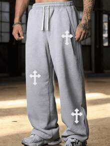 Men's Casual Sweatpants, Loose Straight-Leg Fit, Comfortable Drape, Suitable For Home And Outdoor Activities. Can Be Gifted As Couples' Present. Made Of 100% Polyester, With Drawstring Waistband For Adjustment, Available In Multiple Colors. - Grey - View 4
