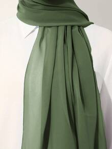 1 pieza Pañuelo de gasa de unicolor para mujer, pañuelo hiyab elegante y minimalista - Verde Oliva - Ver 2