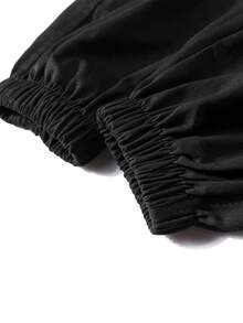 Men's Casual Drawstring Solid Color Cargo Pants, Fashion Workwear Trousers For Spring And Autumn - Black - View 8