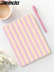 Minimalist Stylish Bicolor Striped, Pink And Yellow Striped Print Tablet Protective Case, Compatible With IPad 10.2 Inch, IPad Pro 2021/2020, IPad 9th/10th Gen, Galaxy Tab A8 10.5 Inch 2022, Matepad 10.4/Tab, Anti-Drop, With Pen Slot, Support Sleep/Wake - Multicolor-1 - View 2