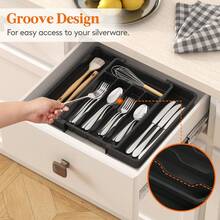 Expandable Silverware Drawer Organizer Adjustable Plastic Tray For Kitchen Utensils Flatware And Cutlery Holder For Spoons Forks Knives 8.5-14 X 12 Inches Black Space-Saving And Versatile Storage Solution Easy To Clean And Customize - Medium (8.5-14''W X 12''D) - View 2