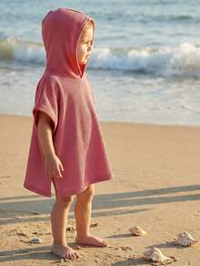 Kids Casual Hooded Cover Up Stylish Poncho Style Solid Color Lightweight Loose Fit Bathing Suit Wraps For Pool Beach - 藕粉色 - 查看 5