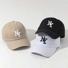 1 Pc Adjustable NY Embroidered Baseball Cap Y2K Sunscreen Hat For Spring Autumn Beach Travel - 黑色 - 查看 4