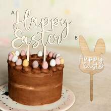 1pc/3pcs/6pcs Wooden Rabbit Easter Cake Decorations, Suitable For Easter Theme Party DIY Cake, Dessert, Baking Decor - Multicolor - View 1