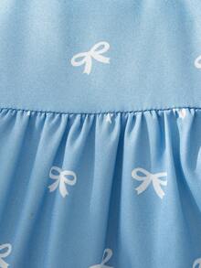 夏季女宝宝可爱度假蝴蝶印花蓝色荷叶边吊带公主裙派对装 - 淺藍色 - 查看 4