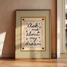 1pc Frameless Vintage Stripe Bedroom Wall Art - Mid-Century Modern Style "Ask Me About My Dreams" Hand-Print, Gold Olive Green Aesthetic Poster For Girl's Room, Home Office Classroom, Unique Artist Dorm Decor & Best Gift Choice - Stripe - View 2