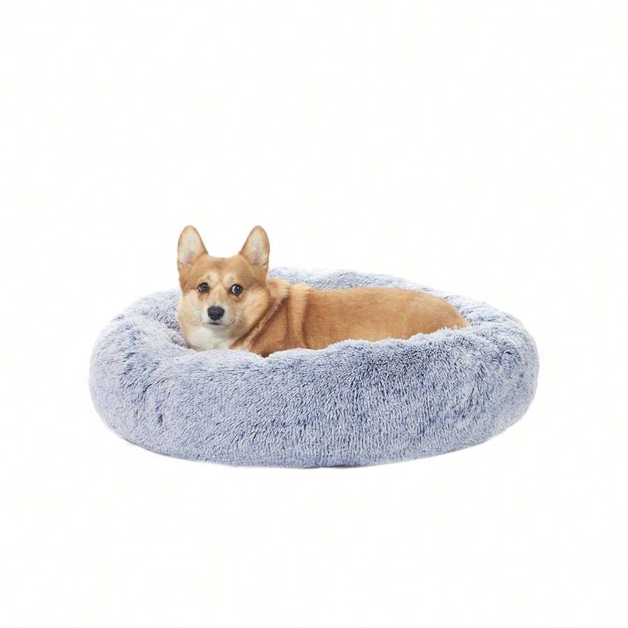Calming Donut Dog Bed, 30 Inches Round Fluffy Dog Beds For Medium Dogs, Anti-Anxiety Pl 11ush Dog Bed, Machine Washable Pet Bed (Navy Blue, Medium) - 海軍藍 - 查看 1