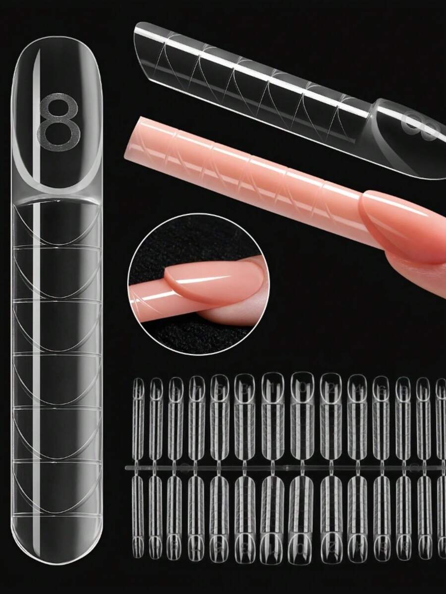 60pcs 3D Reverse French Dual-Color Nail Extension Tips, 15 Sizes French Dual-Color Nail Extension Tips With Guideline, Quick French Style Nail Extension Without Paper Sticker - Multicolor - View 1