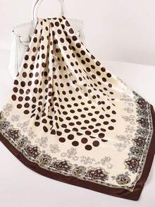 1 buah Syal Kepala Satin Motif Polkadot Gaya Bohemian, Bandana Luar Ruangan Modis, Cocok untuk Musim Semi/Panas - Coffee Brown - View 4