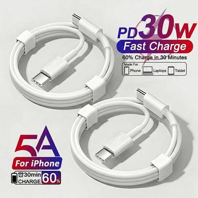 1/2/5条装 USB-C 转 USB-C 快速充电线，3.3 英尺/100 厘米 Type-C 高速数据传输线，兼容 17 Pro Max/17 Pro/17/16 Pro Max/16 Pro/16/15 Pro Max/15 Pro/15 Plus/15 等机型。