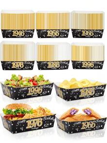 10个/60个复古30/40/50/60/70/80岁生日派对纸质食物托盘桌面装饰1946/1956/1966/1976/1986/1996，一次性零食、糖果、薯条、爆米花船形餐盘容器，适用于30/40/50/60/70/80岁生日周年纪念派对用品 - 彩色 - 查看 2