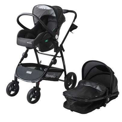 3 In 1 Deluxe Pushchair Baby Stroller Cozy Lay-Down Bassinet For Newborns Detachable Sitting Seat Adjustable Handlebar And Canopy