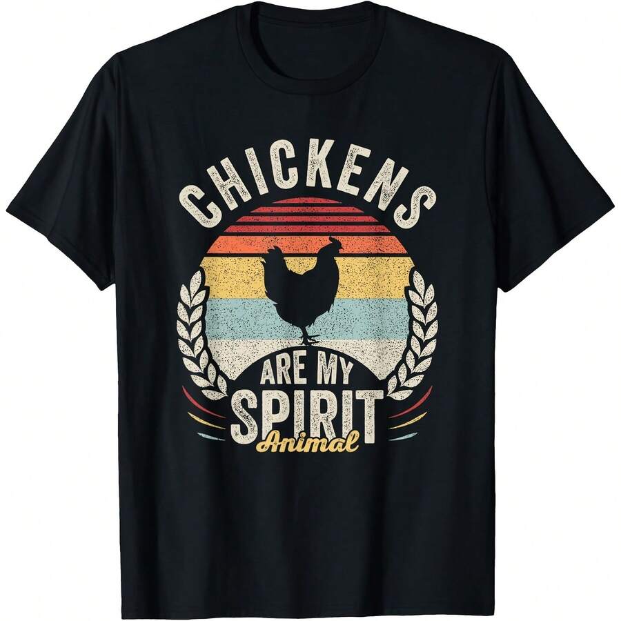 Vintage Retro Chickens Are My Spirit Animal Chicken Lover T-Shirt All Seasons,220g Pure Cotton Single-Sided Printed Crew Neck Short-Sleeved T-Shirt,Unisex Top,Base Layer - 顏色8 - 查看 1
