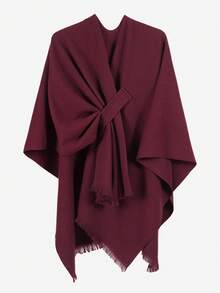 1 pièce Châle élégant minimaliste en fausse cachemire avec design à franges, chaud et doux. Accessoire casual pour femmes, idéal pour les soirées, la tenue quotidienne, le travail, les festivals. Cadeau parfait pour l'automne et l'hiver. - Rouge foncé - Voir 5