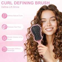 Juego de 5 cepillos para el cabello cepillo definidor de rizos para desenredar cepillo de cerdas de jabalí y peine de dientes anchos y cola de rata con espejo de viaje kit de regalo para el cuidado del cabello para mujeres hombres y rosa-B031 - Rosa - Ver 3