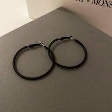 1 par de pendientes de aro grandes negros unisex - Negro - Ver 5