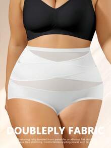 QUASTI 4pcs Plus Size Multicolor Mesh Patchwork High Waist Non-Slip Briefs, 1XL-5XL - Multicolor - View 3