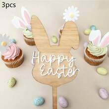 1pc/3pcs/6pcs Wooden Rabbit Easter Cake Decorations, Suitable For Easter Theme Party DIY Cake, Dessert, Baking Decor - Multicolor - View 14