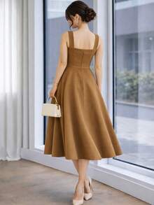 Sophisticated Midi Dress With Perfect Cut | A-Line Silhouette - Camel - View 2