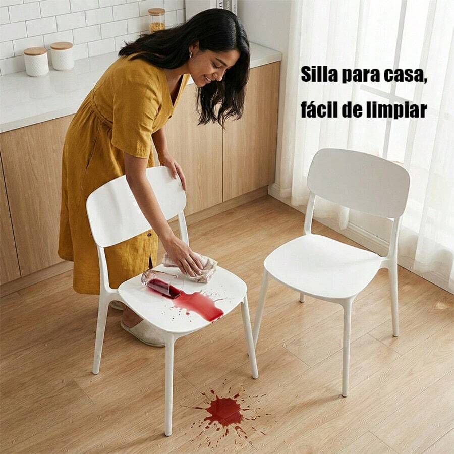 2 sillas domésticas, fáciles de usar, juego de sillas de plástico reforzado y duradero, aptas para uso doméstico y en el jardín. Diseño integrado para un funcionamiento sencillo, lo que las convierte en un regalo ideal para estrenar casa. (Rosa, blanco, verde, gris, naranja) - Blanco - Ver 1