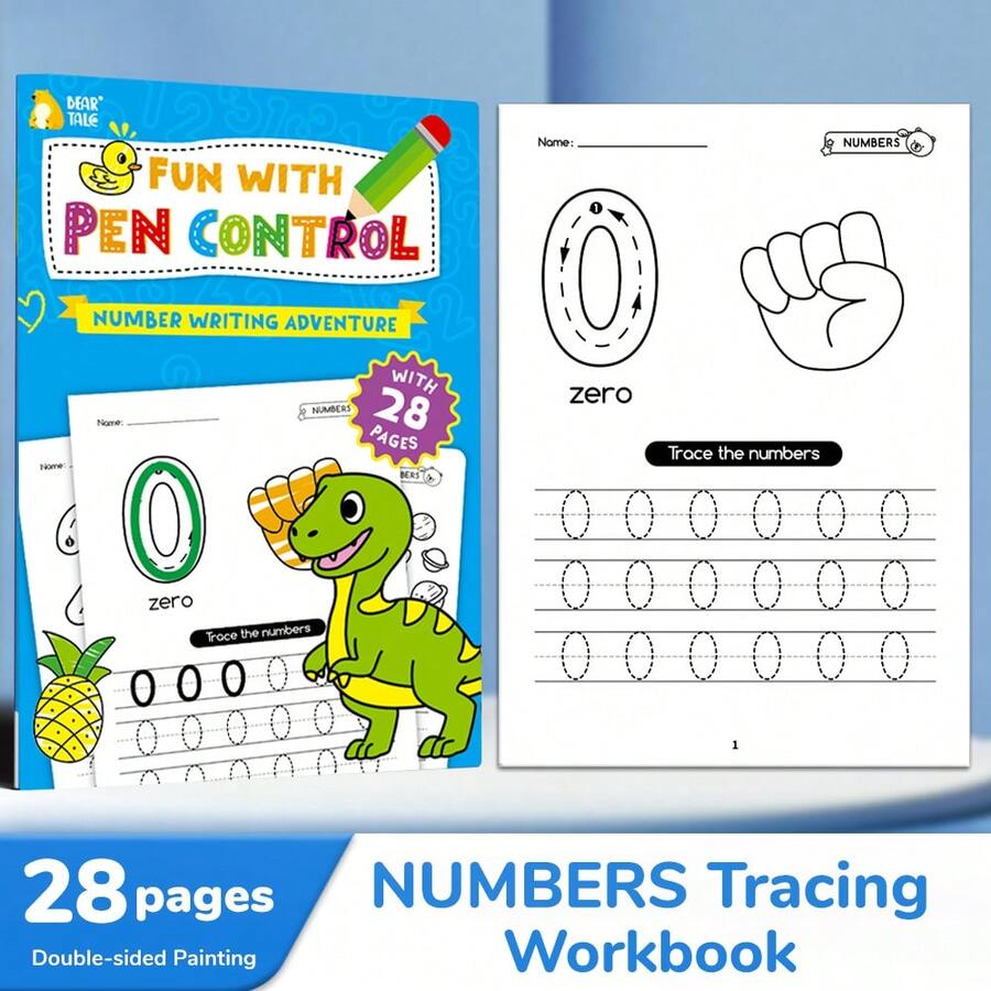 beartale 28 páginas Cuaderno de trabajo de matemáticas Montessori, cuaderno de entrenamiento de control de escritura a mano de números, papel resistente al agua para aprendizaje temprano, ejercicio de concentración, juego de lectura, juguete de educación temprana, material didáctico, práctica de control del bolígrafo, regalo de cumpleaños para niños y niñas