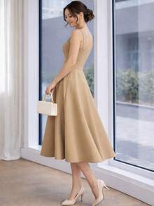 Sophisticated Midi Dress With Perfect Cut | A-Line Silhouette - Caqui - Ver 3