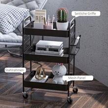 Rolling Serving Trolley With 3 Shelves And 2 Hanging Baskets, Kitchen Trolley With Handle, In Black Steel For The Kitchen And Dining Room - Black - View 6
