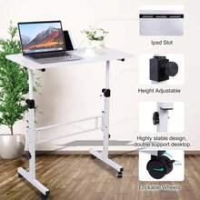 Dragonpad Mobile Overbed Table With 4 Wheels,  Freestanding Desk With (27-43 Inch) Adjustable Height, Mobile Table Laptop Stand Drawing Desk - White - View 3