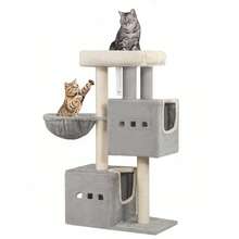 HaluPeit 98 Cm Scratching Post, Cat Tree, Small Scratching Post, Multi-Storey Scratching Post With Perch, Cat House Furniture With 2 Caves, Sisal Cat Scratching Post, Hammock, Cave - 淺灰色 - 查看 7