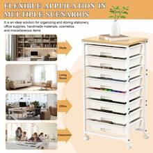 Carrello portaoggetti con 8 cassetti, piano in legno, ruote bloccabili, carrello mobile per soggiorno, ufficio, aula, dormitorio, bagno - Bianco - Visualizzare 4