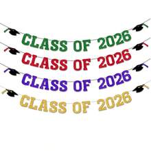 2026届毕业季装饰 - 金色闪光2026届毕业季横幅，“我们为你骄傲”，“祝贺2026届毕业生”，2026届毕业派对装饰横幅，三角旗 - 彩色 - 查看 1