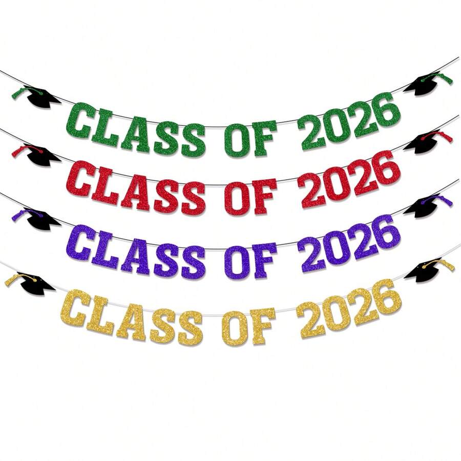 2026届毕业季装饰 - 金色闪光2026届毕业季横幅，“我们为你骄傲”，“祝贺2026届毕业生”，2026届毕业派对装饰横幅，三角旗 - 彩色 - 查看 1