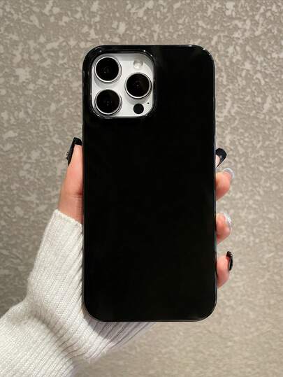 Funda de teléfono suave de silicona negra brillante a prueba de golpes, diseño de unicolor minimalista, de moda y elegante, compatible con iPhone y Galaxy, versión internacional, no la versión nacional