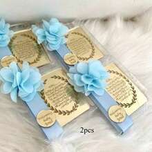 Gift Box, Festival Gift, Islamic Gift, Festival Blessing, Festival Wedding, Festival Baby Celebration, Aqeeqah Ritual Small Gift, Gift - Light Blue Flowers + Light Blue Ribbon + Gold Arabic - View 16