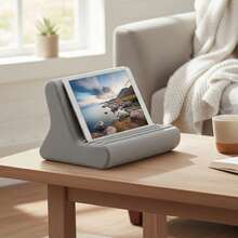 Soft Tablet Pillow Stand For Lap, Portable Phone Holder With 3 Adjustable Viewing Angles For Home Office - Grey - View 1