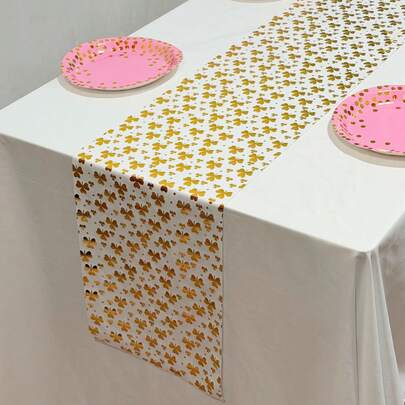 1 pieza 11.02*108.27 pulgadas Camino de mesa con trébol dorado de la suerte, decorado con patrón de símbolos - Decoración rectangular de estilo granja para mesa de comedor de cocina, adecuado para , Navidad, boda, fiesta - Disponible en varios tamaños