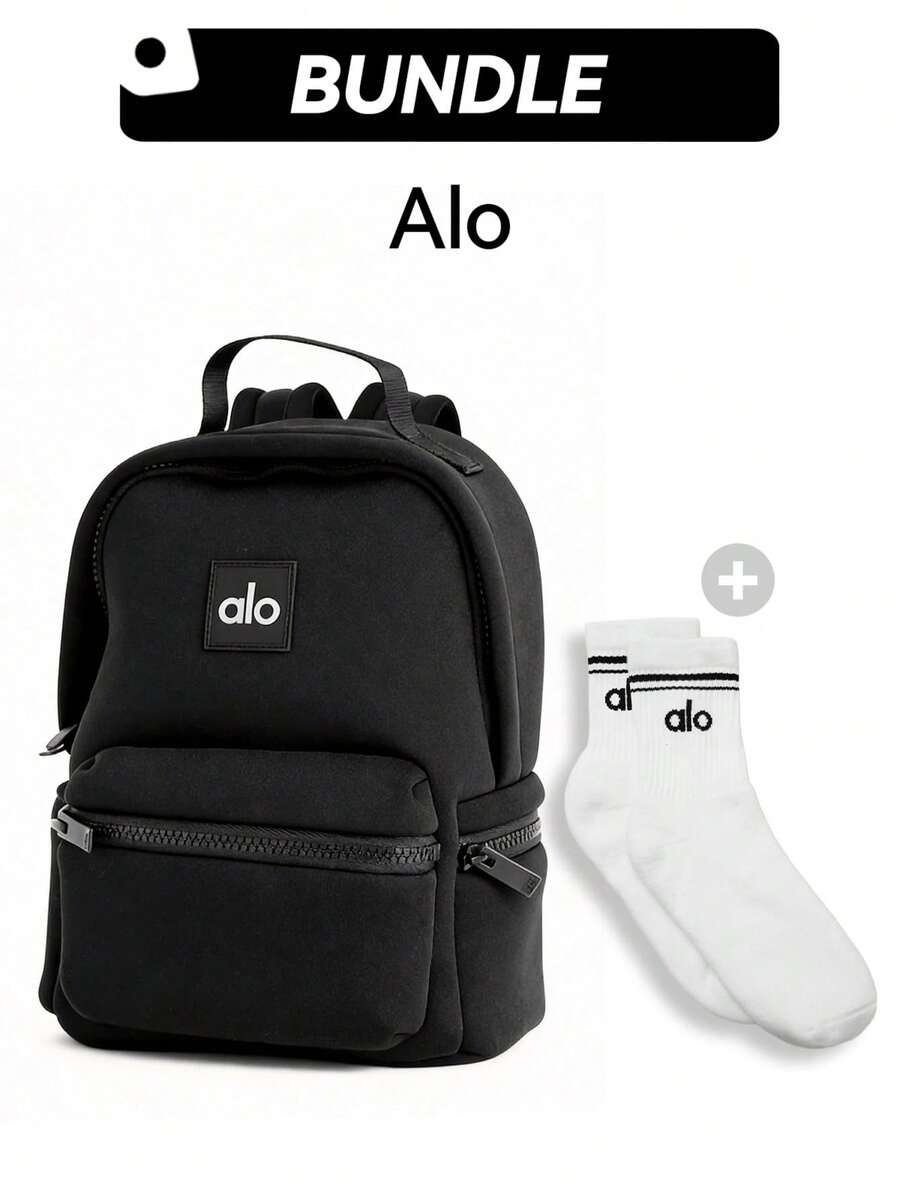 Alo Women Backpack & Sports Socks Casual Lightweight Breathable Storage Gym Commuting Travel Daily For Women White - 黑白 - 查看 1