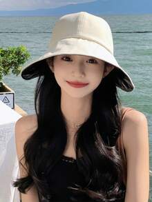 1pc Summer New UV Protection Sun Hat For Women, Black Waterproof Bucket Hat With Bow Tie, Versatile Beach Hat - A - View 7