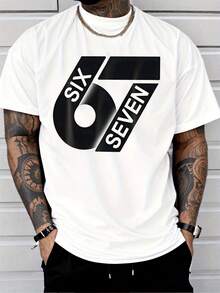 Short Sleeve Men's Fashion Street Style Casual  Adults Men Crewneck Graphic T Shirt With Six Seven Number Logo Pattern All Season Casual Wear - 白色 - 查看 2