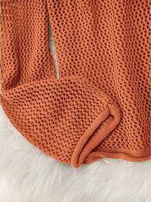 Lubi 女士春夏镂空V领长袖宽松针织衫，透气针织面料，休闲舒适，适合日常穿着、通勤、居家、下午茶、海滩度假等场合。 - 橘色 - 查看 7